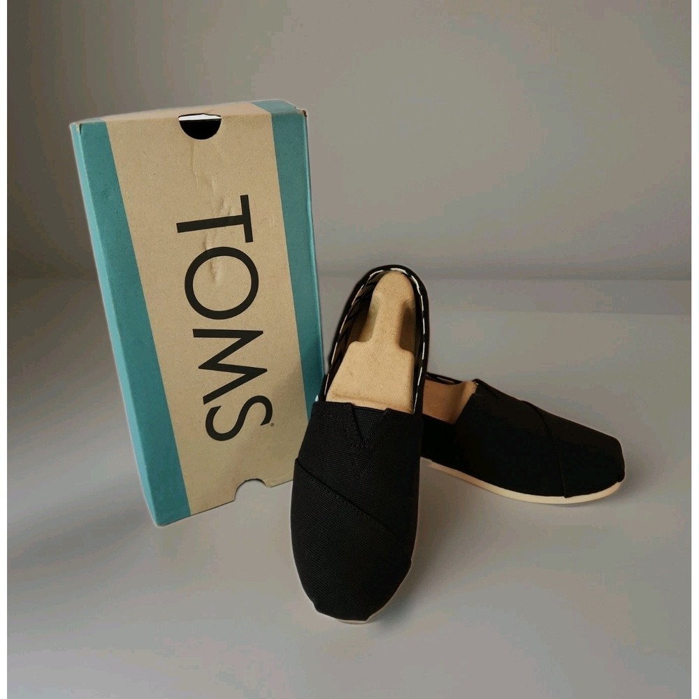 TOMS Womens 6 Alpargata Slip-On Cotton Canvas Shoe Black White 10000869 NIB